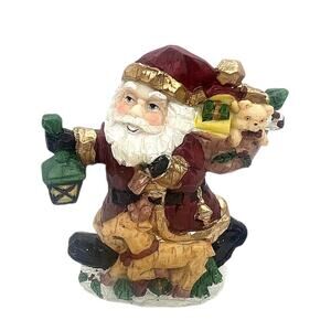 Vtg 1998 Artmark Wood-like Santa Claus Figurine Reindeer Lantern Toys 4" X 2.5"